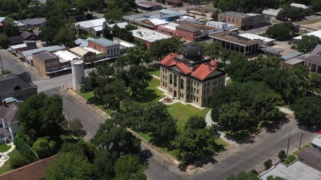 Old courthouse building and downtown, Columbus, Texas, USA