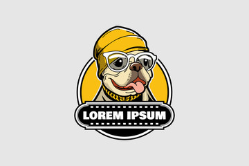 Cute Bulldog with sunglasses vector logo template