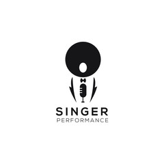 awesome modern singer or choir logo template, people bring microphone vector illustration	