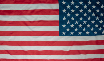 Close-up american flag, USA flag background with copy space. Top view