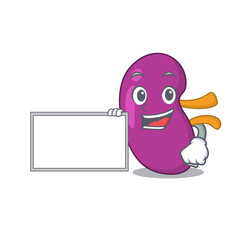 Cartoon character design of kidney holding a board