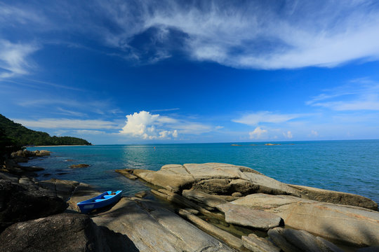 Lanscape of Rock Lighthouse at sichon beach, Nakhonsithammarat, Thailand