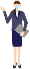 Vector image of business women in office uniform with mask