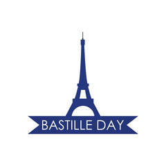 Bastille day concept, Eiffel tower and decorative ribbon, flat style