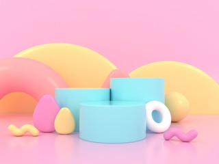 Minimal 3d rendering scene with podium and abstract background. Geometric shape