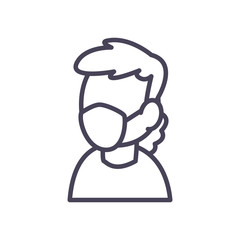 Man avatar with medical mask line style icon vector design