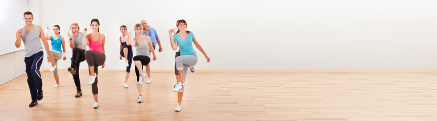 Obraz na płótnie Canvas Group of people doing aerobics exercises