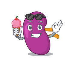 A cartoon drawing of kidney holding cone ice cream
