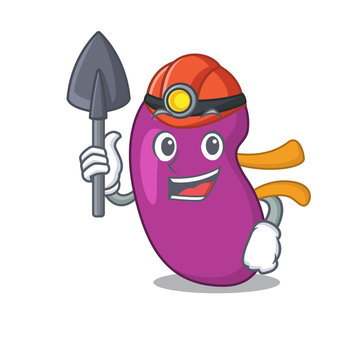 A cartoon picture of kidney miner with tool and helmet