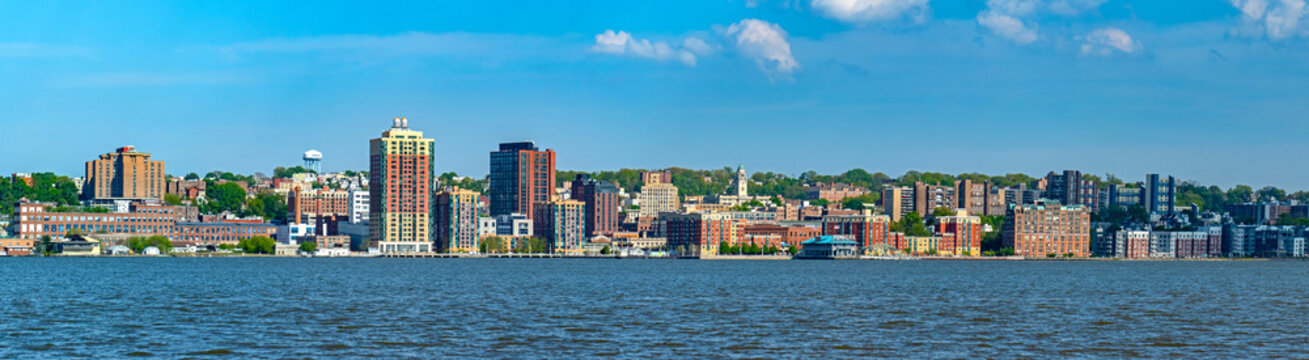 Skyline Of Yonkers, New York With The Hudson River In Front