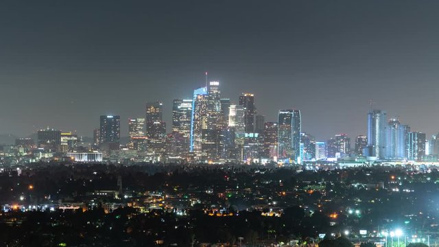 Los Angeles Downtown Night Skyline Time Lapse From Baldwin Hills Telephoto