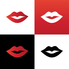 Red lips icon design template elements, lip silhouette illustration, mouth symbol vector