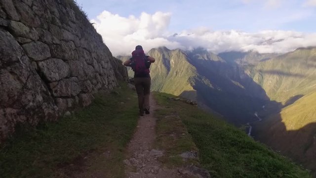 POV hiking on Inca trail. Cusco, Peru