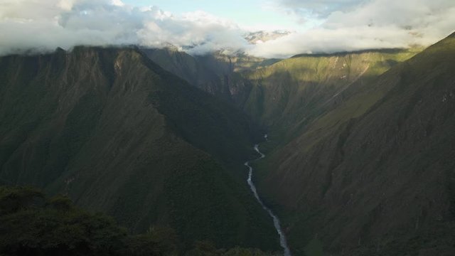 WS Pan mountains and river. Inca trail in Cusco Peru