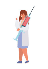 Woman doctor with uniform and injection vector design