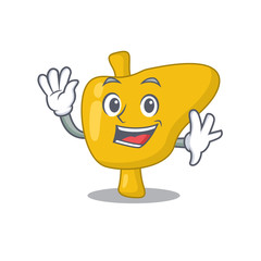 A charming liver mascot design style smiling and waving hand