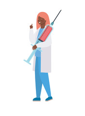 Woman doctor with uniform and injection vector design