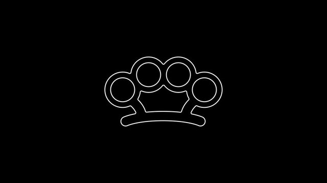 White line Brass knuckles icon isolated on black background. 4K Video motion graphic animation