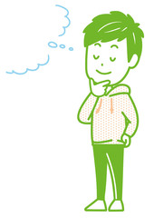 想像している男性　ポーズ　イラスト