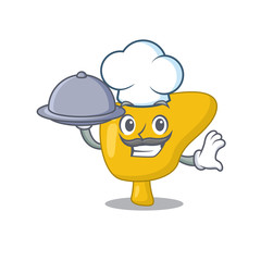 mascot design of liver chef serving food on tray