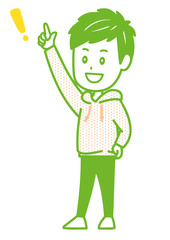 高いところを指差す男性　ポーズ　イラスト