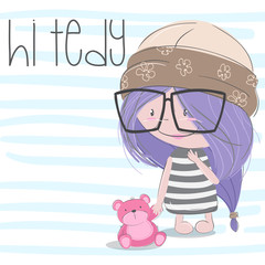 Cute  girls with teddy bear doll illustration for kids