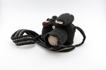 Amigurumi toy SLR camera on isolate white background.