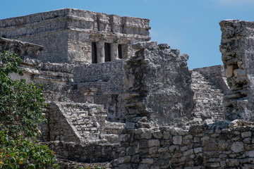 View of Tulum, Mayan culture prehispanic ruins, archaeological site in Mexico