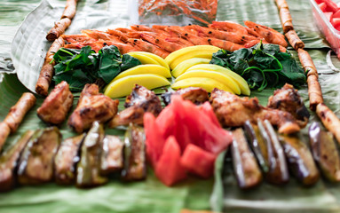 Boodle fight style of eating. A traditional filipino way of eating together with family and friends