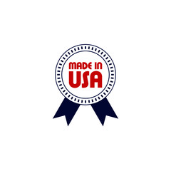 Made in USA badge with USA flag elements isolated on white background