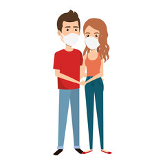 young couple using face mask isolated icon vector illustration design