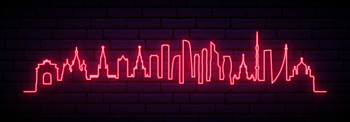 Fototapeta premium Red neon skyline of Moscow city. Bright Moscow long banner. Vector illustration.