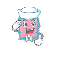Smiley sailor cartoon character of intestine wearing white hat and tie