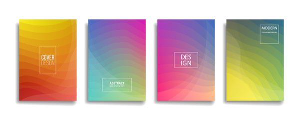 bright gradient color abstract line pattern background cover design. modern background design with trendy and vivid vibrant rainbow color. blue violet red orange green placard poster cover template.