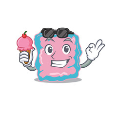 A cartoon drawing of intestine holding cone ice cream