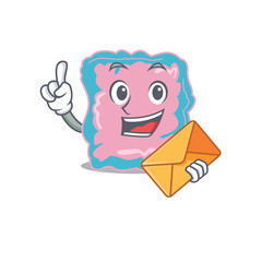 A picture of cheerful intestine cartoon design with brown envelope