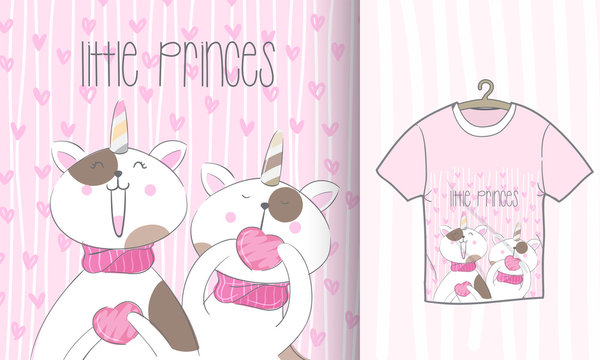 Cute animal cartoon caticorn illustrations for t shirt