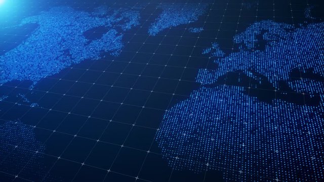 Digital World map hologram technology-style blue background
