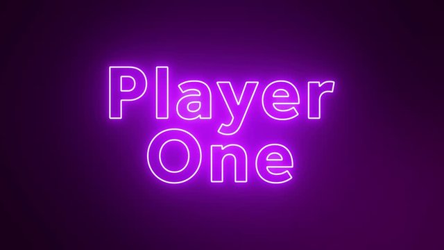 Abstract player one neon sign banner background for promo video. concept of gaming