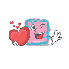 A sweet intestine cartoon character style holding a big heart