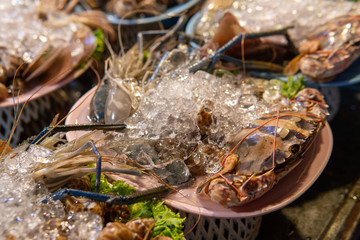 Fresh seasfood being kept cool on ice