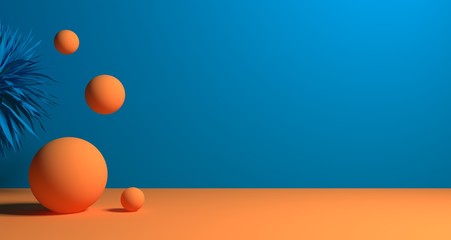 3d illustration of abstract orange & blue color geometric shape , modern minimalist mockup for podium display or showcase