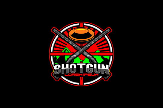 Shotgun with clay pigeon shooting vector logo template