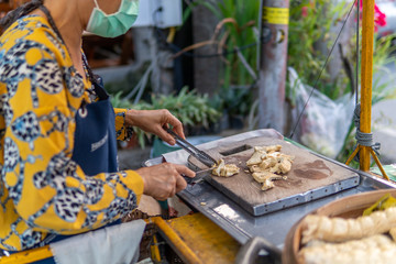 Thai Lady Prepares Tofu Vegetarian Street Food Snack