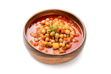 Appetizing chickpea soup isolated on white background