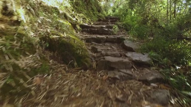 POV hiking on Inca trail. Cusco, Peru