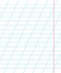 A sheet of school notebook in a ruler with a slanting line. School concept. Illustration.