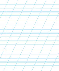 A sheet of school notebook in a ruler with a slanting line. School concept. Illustration.