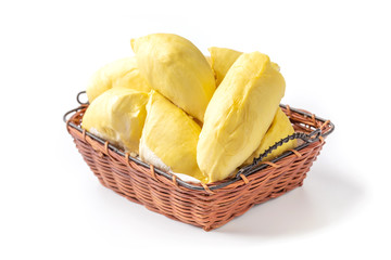 Durian delicious thai fruit in basket isolated on white background