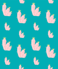 Fototapeta na wymiar Pattern with beautiful pink cactus in scandinavian style. Unique hand drawn seamless background. Modern vector illustration.